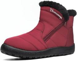 Vunavueya Winterstiefel Damen Warm gefütterte Winterschuhe Schneestiefel Winter Schlupfstiefel Kurzschaft Stiefel Boots Schuhe Rot 36 EU_230 von Vunavueya