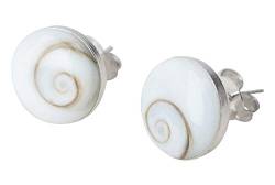 Sterling Silber Ohrringe für Frauen mit natürlichem Shiva Auge - Kleine runde silberne Knopf Ohrringe mit rundem St. Lucia Stein (8) von Vurmashop