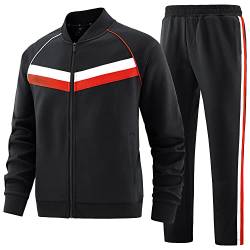 W JIANWANG Herren Jogginganzug Trainingsanzug Sportanzug Fußball Sporthose für Gym Tracksuit Atmungsaktiv Hausanzug Schwarz JW-254-L von W JIANWANG