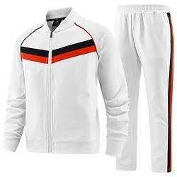 W JIANWANG Herren Jogginganzug Trainingsanzug Sportanzug Fußball Sporthose für Gym Tracksuit Atmungsaktiv Hausanzug Weiß JW-251-L von W JIANWANG