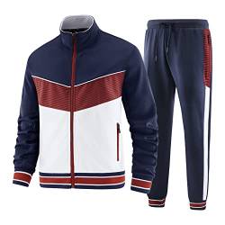 W JIANWANG Trainingsanzug Herren Fußball Traningsanzuganzug Sportanzug Freizeitanzug Sport Jogging Anzug Für Männer Trainingsanzüge Fussball Laufanzug Jogginganzug Set Dunkelblau 085 XL von W JIANWANG