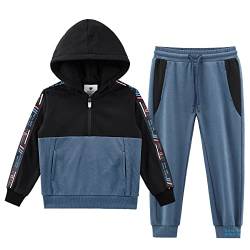 W JIANWANG Trainingsanzug Kinder Jungen Jogginganzug Sportanzug Hoodie Und Jogging Hose Tracksuit Sportbekleidung Set 2pcs Blau 032-2-3 von W JIANWANG