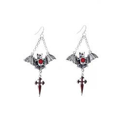 W WEILIRIAN Gothic Bat Ohrringe Fledermaus baumeln Ohrringe Kreuz tropfen Silber Fledermaus Haken Ohrringe Religion Kreuz ohrringe Cosplay Party Halloween Ohrringe Schmuck für Frauen Mädchen Geschenke von W WEILIRIAN