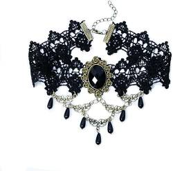 W WEILIRIAN Gothic Schwarze Spitze Choker Halskette für Frauen Schwarze Teardrop Halskette Spitze Blatt Choker Halskette Cosplay Party Halloween Halskette Schmuck für Mädchen Geschenke (Stil F97-6) von W WEILIRIAN