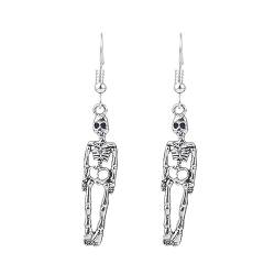 W WEILIRIAN Halloween Ohrringe Skelett baumeln Ohrringe Lange Skelett Haken Ohrringe Silber Schädel Ohrringe Halloween Kostüm Zubehör Gothic Hip Hop Schmuck für Frauen und Mädchen Geschenke von W WEILIRIAN