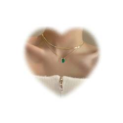 W WEILIRIAN Layered Smaragd Anhänger Halskette Goldschlangen Kette Halskette grüne Kristall Halskette Flache Fischgräten Halskette Schmuck für Frauen und Mädchen Geschenke von W WEILIRIAN