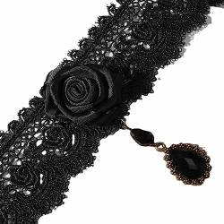 W WEILIRIAN Schwarze Spitze Choker Halskette für Frauen Teardrop Kristall Anhänger Halskette Schwarze Rose Blume Halskette Spitze Blumen Choker Halskette für Mädchen Geschenke Cosplay von W WEILIRIAN