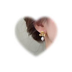 W WEILIRIAN Vintage Perlen Ohrringe goldene Blumen Ohrringe Perlen Tropfen Ohrringe Metall Blumen Ohrstecker Schmuck für Frauen und Mädchen von W WEILIRIAN