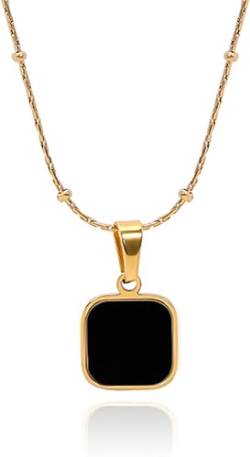 W WEILIRIAN Vintage Schwarz Quadratisch Halskette Onyx Anhänger Halskette Kette Schwarz Onyx Kristall Halskette Gold Satelliten Kette Halskette Schmuck für Frauen und Mädchen Geschenke (Gold) von W WEILIRIAN