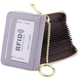 WAAYAA Kartenetui aus Leder, 20 Kartenfächer, RFID-blockierend, Reißverschluss, Kartenetui mit Ausweisfenster und abnehmbarem Schlüsselanhänger für Damen, SZW-Grau, Einheitsgröße, Classic von WAAYAA