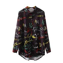 Graffiti Print Bluse Damen Herbst Umlegekragen Langarm BüRo Elegante Damen Shirts Casual Tops Und Blusen von WAEKQIANG