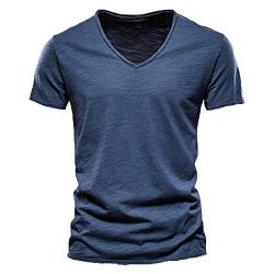 QualitäT Baumwolle MäNner T-Shirt V-Ausschnitt Mode Design Slim Fit Soild T-Shirts MäNnliche Tops Tees Kurzarm T-Shirt FüR MäNner von WAEKQIANG