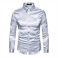 WAEKQIANG Hemd Herren Satin Glatt Herren Reine Farbe Smokinghemd Herren Formelle Kleidung Hemd Langarm Knopfkragen LäSsiges Businesshemd Herren LäSsig Slim Fit GläNzendes Hemd von WAEKQIANG