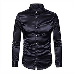 WAEKQIANG Hemd Herren Satin Glatt Herren Reine Farbe Smokinghemd Herren Formelle Kleidung Hemd Langarm Knopfkragen LäSsiges Businesshemd Herren LäSsig Slim Fit GläNzendes Hemd von WAEKQIANG