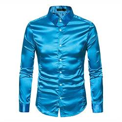 WAEKQIANG Hemd Herren Satin Glatt Herren Reine Farbe Smokinghemd Herren Formelle Kleidung Hemd Langarm Knopfkragen LäSsiges Businesshemd Herren LäSsig Slim Fit GläNzendes Hemd von WAEKQIANG