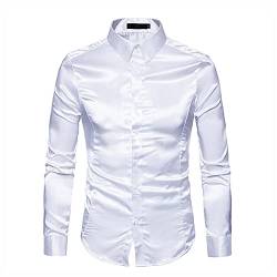 WAEKQIANG Hemd Herren Satin Glatt Herren Reine Farbe Smokinghemd Herren Formelle Kleidung Hemd Langarm Knopfkragen LäSsiges Businesshemd Herren LäSsig Slim Fit GläNzendes Hemd von WAEKQIANG