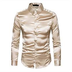 WAEKQIANG Hemd Herren Satin Glatt Herren Reine Farbe Smokinghemd Herren Formelle Kleidung Hemd Langarm Knopfkragen LäSsiges Businesshemd Herren LäSsig Slim Fit GläNzendes Hemd von WAEKQIANG