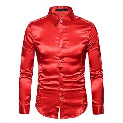 WAEKQIANG Hemd Herren Satin Glatt Herren Reine Farbe Smokinghemd Herren Formelle Kleidung Hemd Langarm Knopfkragen LäSsiges Businesshemd Herren LäSsig Slim Fit GläNzendes Hemd von WAEKQIANG