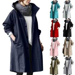 Trenchcoat für Damen, Übergröße, mit Kapuze, Knopf, Winter, lockere Kapuzenjacke, übergroß, elegant, Windbreaker, Mantel, Outwear, marineblau, 54 von WAHRE