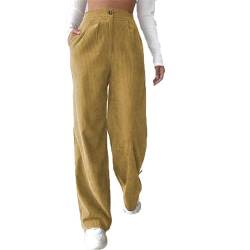 WAIDFU Damen Casual Cordhose Gerade Weite Bein Hose Damen Hohe Taille Vintage Hosen, gelb, 56 von WAIDFU