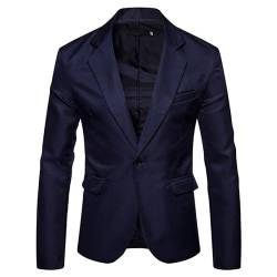 WAIDFU Herren Blazer Solid Ein-Knopf gekerbt Revers Business Smart Hochzeit Abschlussball Anzug Jacke, marineblau, XL von WAIDFU