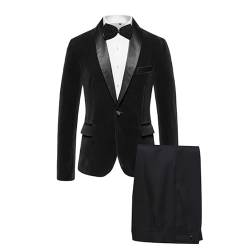 WAIDFU Herren-Samtanzüge, 2-teilig, schmale Passform, Ein-Knopf, Smoking, Hochzeit, Abendessen, Abschlussball, Blazer, Hosen-Set, Schwarz , XL von WAIDFU