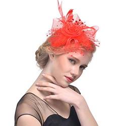 Frauen Federn Blumen Haar Fascinator Hut Stirnband Vintage Haar Party Abschlussball Clip Spitze Hut Haarspangen Accessor Glänzend Mädchen D8U2 2023 von WAITLOVER