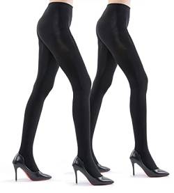 2 Pairs Ultra Opaque Tights for Women - 80D Microfiber Control Top Pantyhose (Schwarz, XL) von WAKUNA