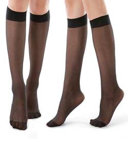 9 Paar kniehohe Strumpfhosen mit verstärkten Zehen - 20D Nylonstrümpfe Transparente Strumpfhosensocken, die für Partypartysocken für Frauen geeignet sind Strümpfe für Damenbekleidung (Schwarz 9paar) von WAKUNA