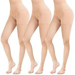 WAKUNA 3 Paar 20D Damenstrumpfhosen ohne Füße, durchscheinende Leggings und Tanz-Kompressionsstrumpfhosen für Damen, S-XL, Beige, M von WAKUNA