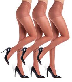 WAKUNA 3 Paar Strumpfhosen geeignet für Mädchen Party Leggings Homewear Damen Tummy Control Hohe Taille Butt Lift Pantyhouse 20D (Braun, L) von WAKUNA