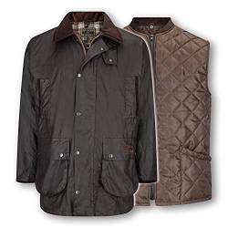 WALKER AND HAWKES Greendale 3-1 - Herren Jacke - 100% gewachste Baumwolle - wattiert - Braun - XL von WALKER AND HAWKES