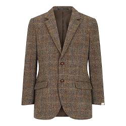 WALKER AND HAWKES Herren Country-Blazer - Klassisch Schottische Jacke aus Harris-Tweed - Fischgrätmuster - Overcheck-Tartanmuster - Clinton-Braun - EU 60 (UK 50) von WALKER AND HAWKES