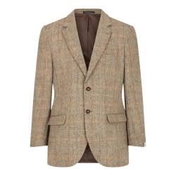 WALKER AND HAWKES Herren Country-Blazer - Klassisch Schottische Jacke aus Harris-Tweed - Fischgrätmuster - Overcheck-Tartanmuster - Sandweiß - EU 56 (UK 46) von WALKER AND HAWKES