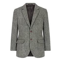 WALKER AND HAWKES Herren Country-Blazer - Klassisch Schottische Jacke aus Harris-Tweed - Fischgrätmuster - Stahlgrau - EU 54 (UK 44) von WALKER AND HAWKES