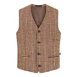 WALKER AND HAWKES Herren Country-Weste - Klassisch Schottisch aus Harris-Tweed - Overcheck-Tartanmuster - Sandbraun - EU 52 (UK 42) von WALKER AND HAWKES