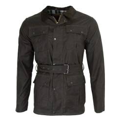 Walker & Hawkes - Herren Jacke im Motorrad-Stil - wasserdicht - mit Gürtel & 4 Taschen - Olivgrün - 2XL von WALKER AND HAWKES