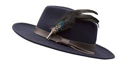 Walker & Hawkes Richmond - Unisex Fedora-Hut aus verformbarem Filz - mit Lederband & Federbrosche - Dunkelblau - XL (60cm) von WALKER AND HAWKES