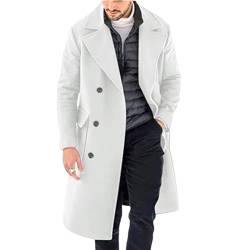 WALKFB Tweed Jacke Herren Frühling Herbst Übergangsjacke Herren Mittlere Länge Einfarbig Jacke Slim Fit Revers Casual Langarm Jacke Herren E-White M von WALKFB