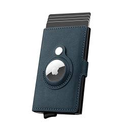 WALLFID AirTag Wallet Kreditkartenetui für Herren, Kartenetui aus Leder, RFID-blockierendes Pop-Up-Bankkartenetui aus Metall.(Blau) von WALLFID