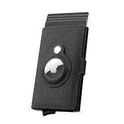 WALLFID AirTag Wallet Kreditkartenetui für Herren, Kartenetui aus Leder, RFID-blockierendes Pop-Up-Bankkartenetui aus Metall.(Schwarz) von WALLFID