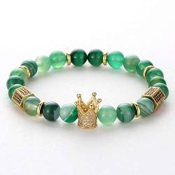 WALkfb Perlenarmbänder, Jade-Armband, Grün gestreifter Achat mit goldenem sechseckigem Säulen-Chakra-Armband, dehnbar, for Damen und Herren, als Geschenk von WALkfb