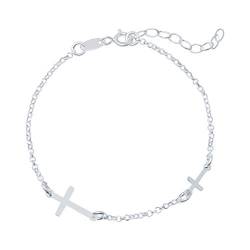 WANDA PLATA Armband aus echtem Silber für Mädchen und junge Frauen, Zwei Kreuze aus 925er Sterlingsilber, Horizontales Kreuzarmband mit verstellbarer Kette in Geschenkbox von WANDA PLATA