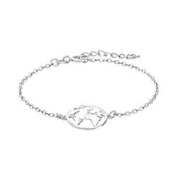 WANDA PLATA Weltkarten-Armband für Damen, Hergestellt aus 925 Echt Sterlingsilber, Weltkarten-Design Schmuck, Reiseschmuck, Geschenkbox von WANDA PLATA