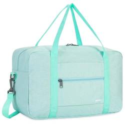 Handgepäck Tasche für Flugzeug Reisetasche Klein Faltbare Handgepäck Ryanair 40x20x25cm Sporttasche Krankenhaustasche Weekendertasche von WANDF (Denim Mintgrün 20L mit Schultergurt) von WANDF