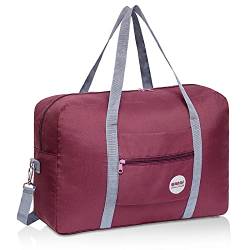 WANDF Handgepäck 55x40x20cm / 45x36x20cm Easyject Handgepäck Tasche für Flugzeug Reisetasche Klein Faltbare Sporttasche Weekender Handgepäck Koffer für Herren und Damen (B - Weinrot mit Schultergurt) von WANDF