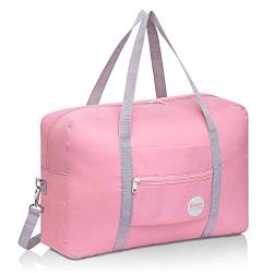 WANDF Handgepäck Tasche für Flugzeug Reisetasche Klein Faltbare Handgepäck Koffer 55x40x20cm / 45x36x20cm Sporttasche Krankenhaustasche Weekendertasche (B - Rosa mit Schultergurt) von WANDF