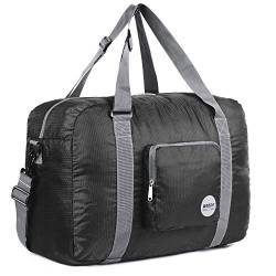WANDF Handgepäck Tasche für Flugzeug Reisetasche Klein Faltbare Handgepäck Koffer Sporttasche Krankenhaustasche Weekendertasche (Schwarz mit Schultergurt 40L) von WANDF