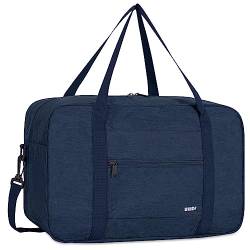 WANDF Handgepäck Tasche für Flugzeug Reisetasche Klein Faltbare Handgepäck Ryanair 40x20x25cm Sporttasche Krankenhaustasche Weekendertasche (Denim Marineblau 20L mit Schultergurt) von WANDF