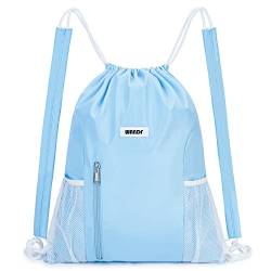 WANDF Kordelzug-Rucksack mit Schulterpolster, Sport-Gym-Rucksack mit Netztasche, Kordelzug-Rucksack für Damen und Herren (Blau) von WANDF